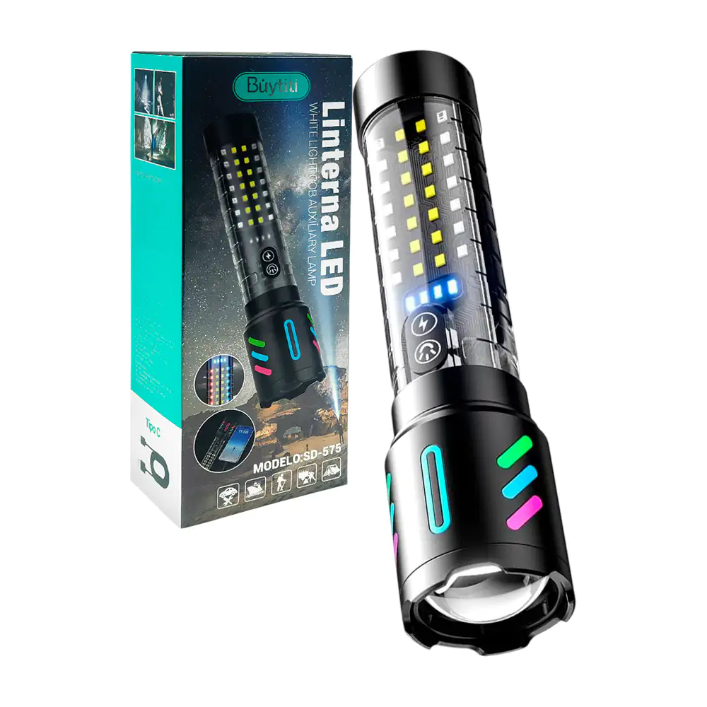 Lámpara linterna táctica buytiti con 5 modos de iluminación y zoom aj…