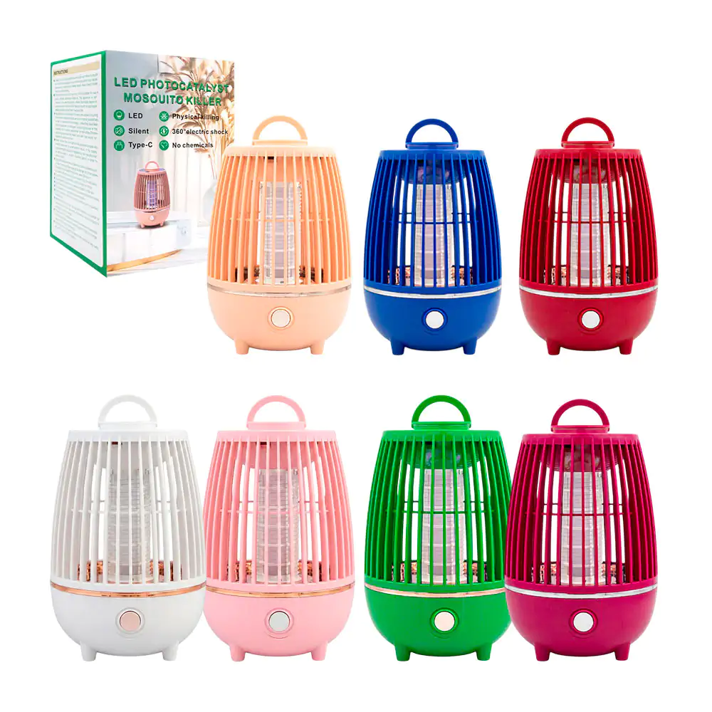Lámpara led recargable mata mosquitos con asa, diseño de rejilla y fo…
