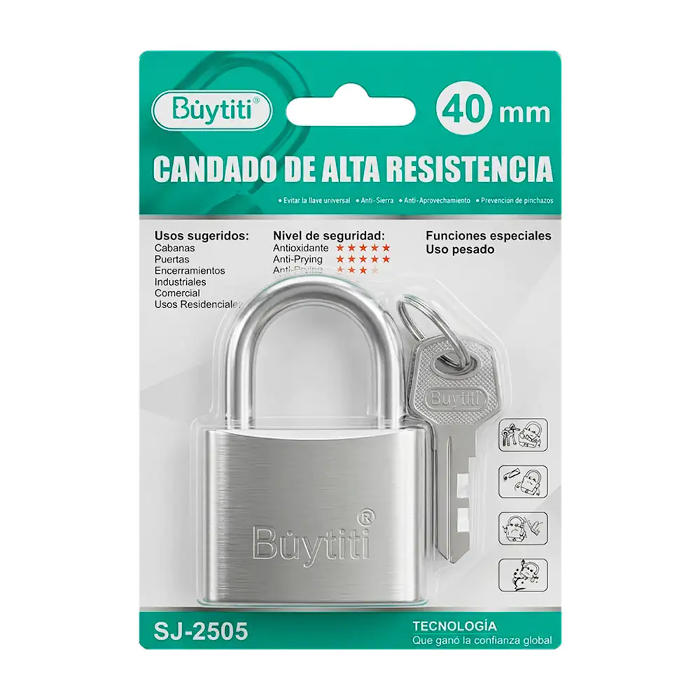 Candado buytiti 40mm de alta resistencia y juego de 3 llaves de repue…
