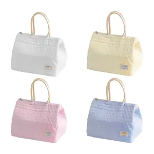 Bolsa lonchera térmica lisa con relieve de rombos, variedad de colore…