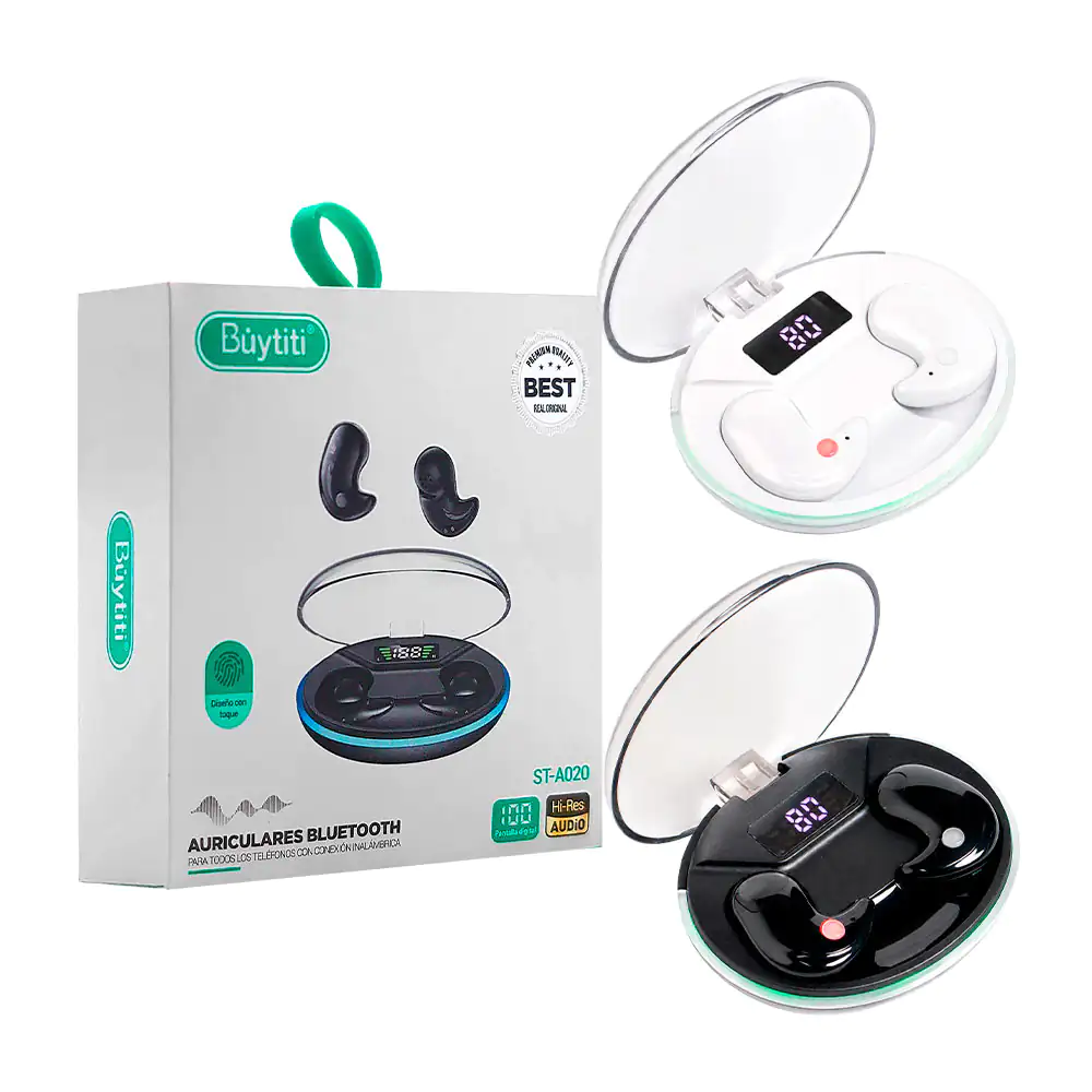 Audífonos inalámbricos bluetooth buytiti con estuche ovalado y diseño…