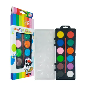 Paleta con 12 acuarelas redondas de colores y pincel / water colour