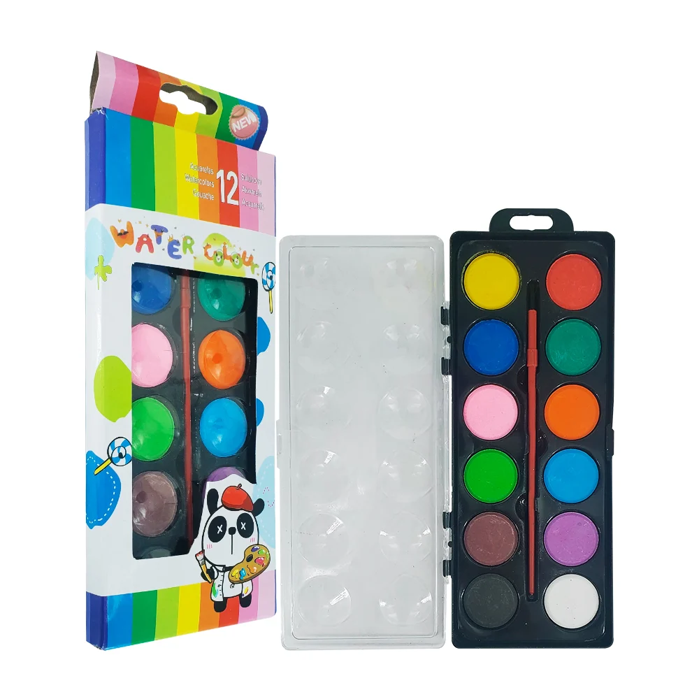 Paleta con 12 acuarelas redondas de colores y pincel / water colour