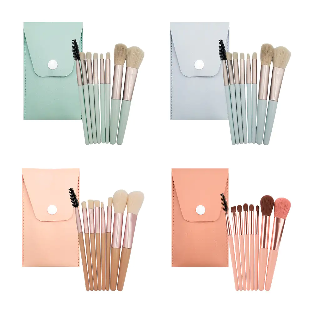 Estuche tipo piel sintética con 8 brochas para maquillaje, variedad d…