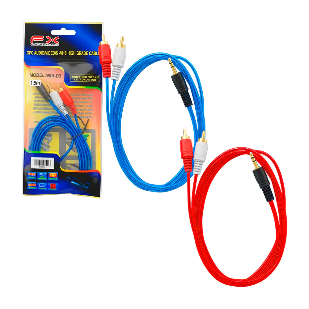 Cable rca fx de audio y video con salida a auxiliar 3.5mm de 1.5m