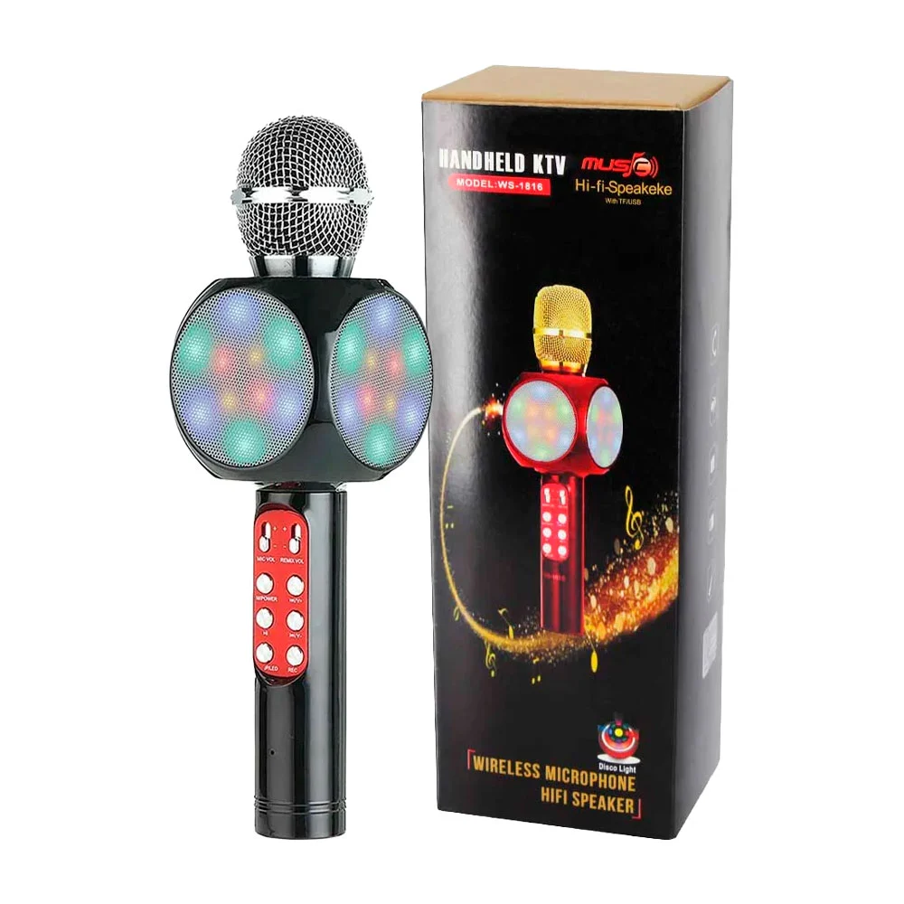 Bocina en forma de micrófono con luz led, variedad de colores / ws-18…