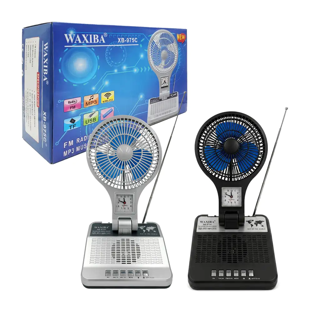 Radio ventilador waxiba inalámbrico y recargable con reloj análogo, v…
