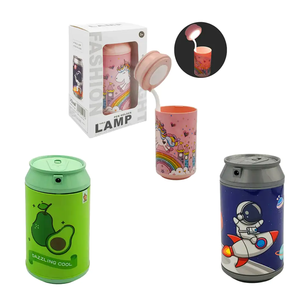 Lámpara decorativa flexible con porta lápices en forma de lata para e…