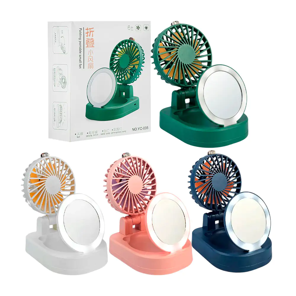 Mini ventilador plegable de escritorio + mini espejo con iluminación,…