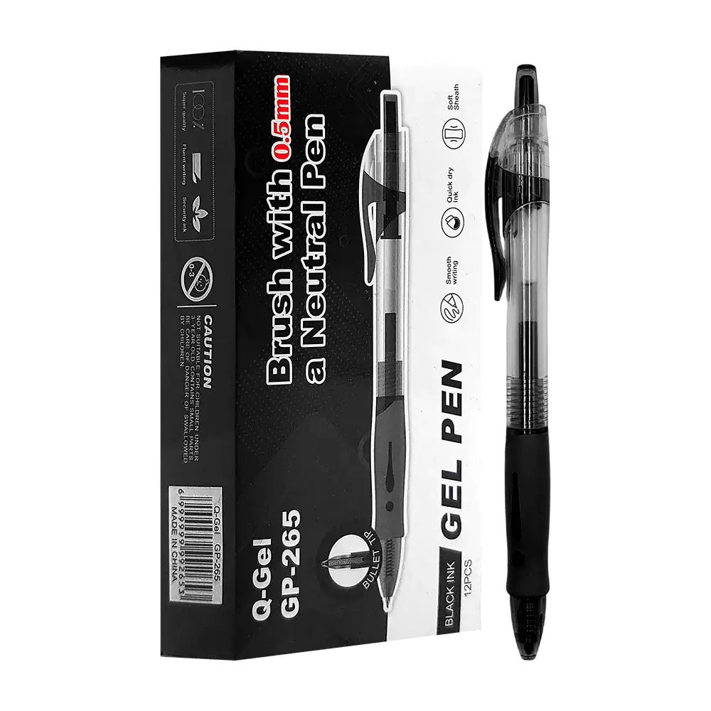 Caja con 12 plumas de gel en color tinta negra, punta de 0.5mm / yong…