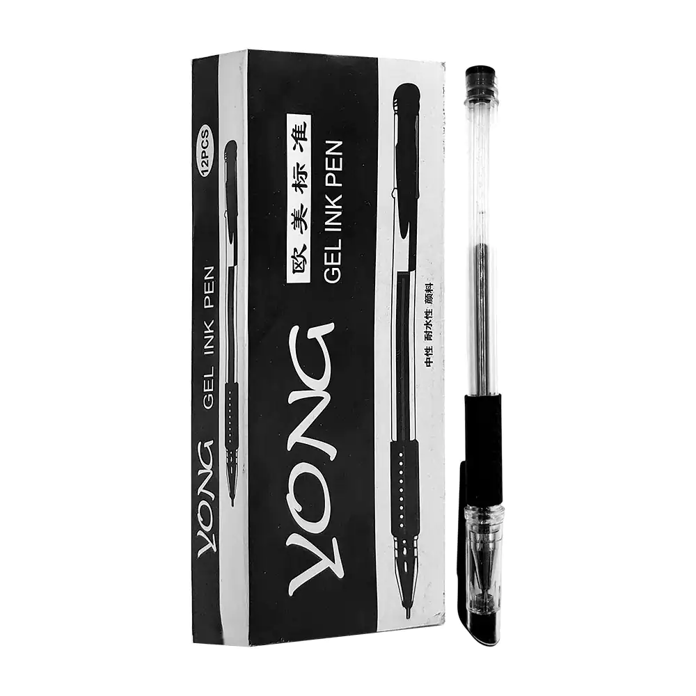 Caja con 12 plumas de gel en tinta negra, punta de 0.5mm + goma antid…