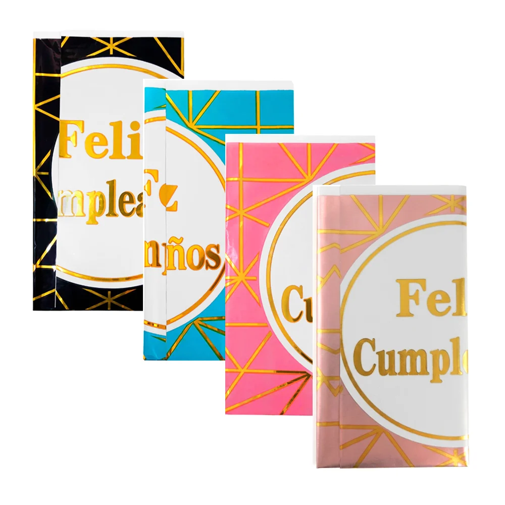 Mantel de plástico feliz cumpleaños con diseño de líneas modernas, co…