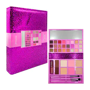 Estuche glam girl de glitter con sombras, 3 brochas y lip gloss, vari…
