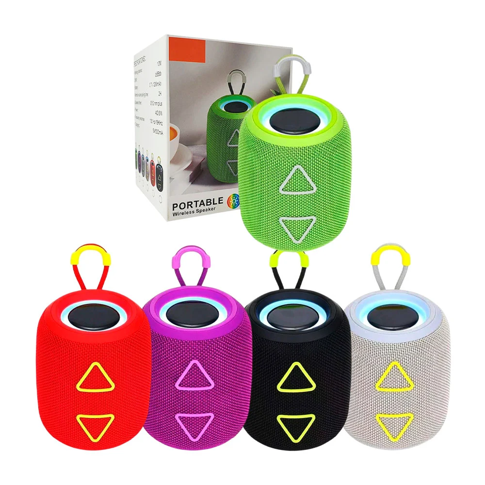 Bocina cilíndrica pequeña bluetooth con luz led rgb, correa de mano y…