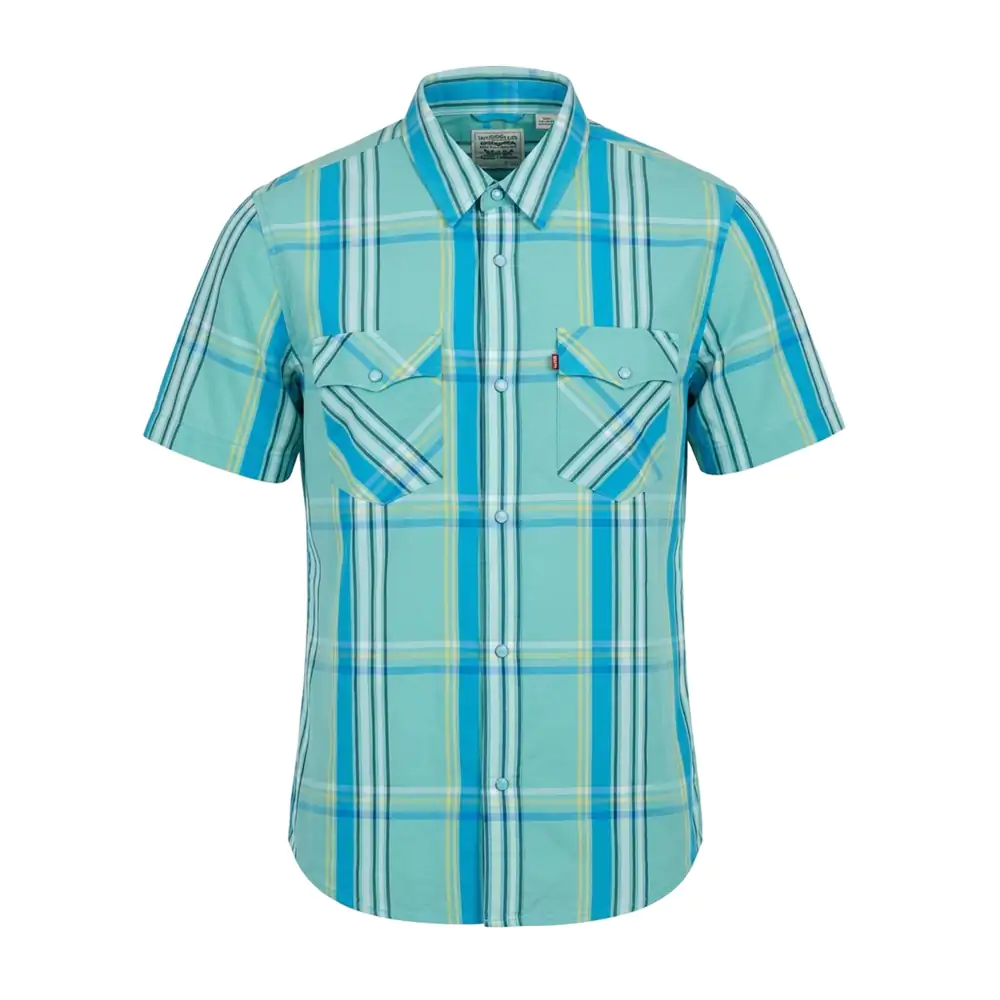 Camisa levis casual de manga corta con diseño de cuadros con bolsillo…