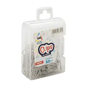 Estuche transparente con 80 clips chicos metálicos para oficina