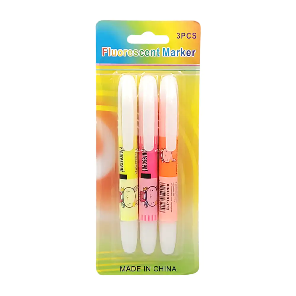 Blíster con 3 marca textos fluorescentes de doble punta y estampado d…