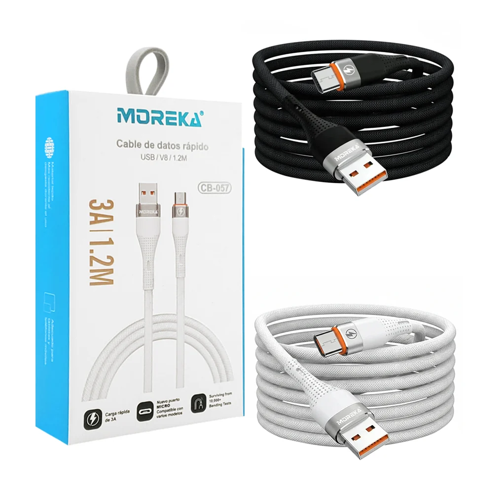 Cable de carga rápida usb a v8, con recubrimiento de malla textil