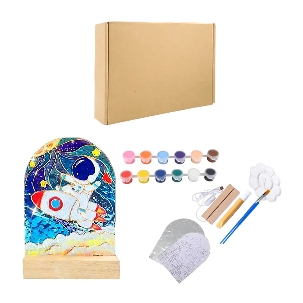 Lámpara de astronauta estilo pizarrón de acrílico + pintura y pinceles