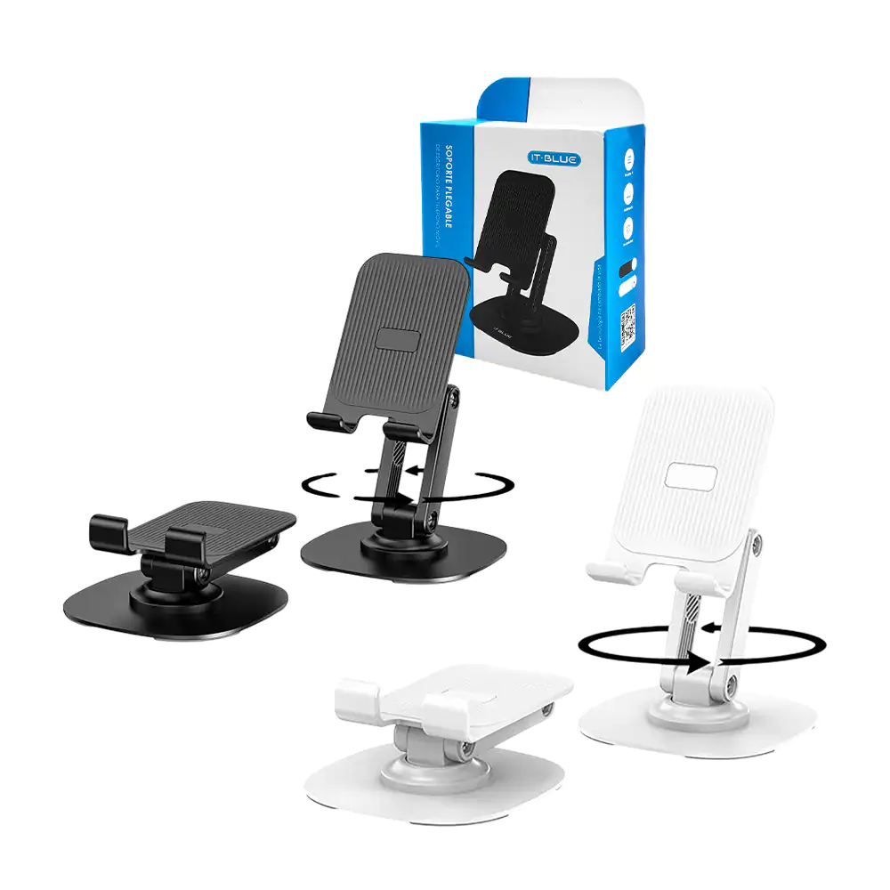 Soporte plegable de escritorio para celular con base de metal, rotaci…