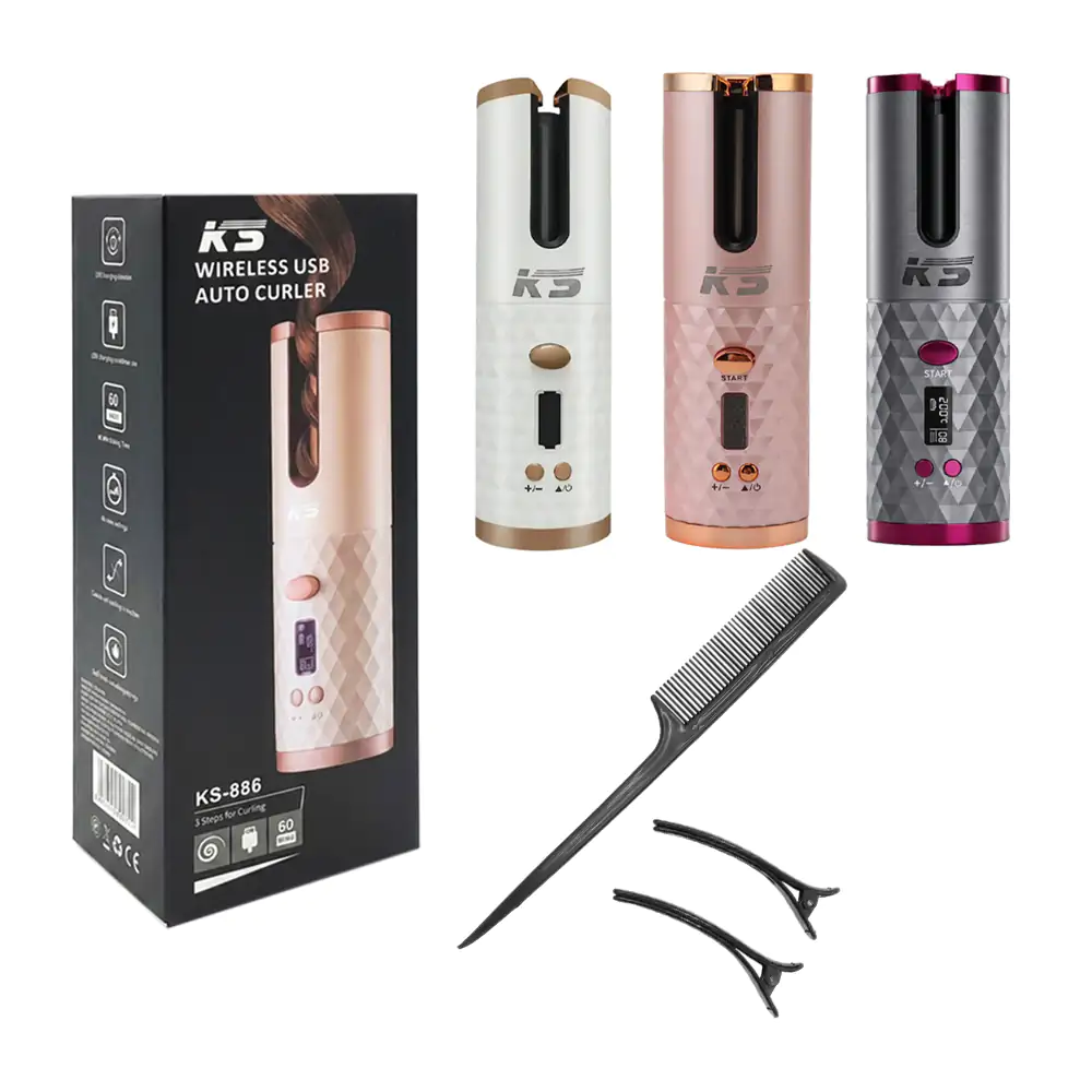 Rizador de cabello ks automático, inalámbrico y recargable + accesori…