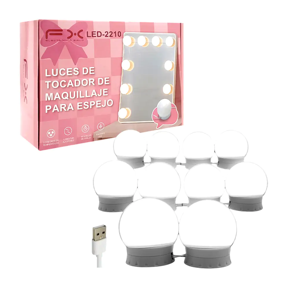 Serie de 10 focos led para espejo de tocador, cable usb con controlad…