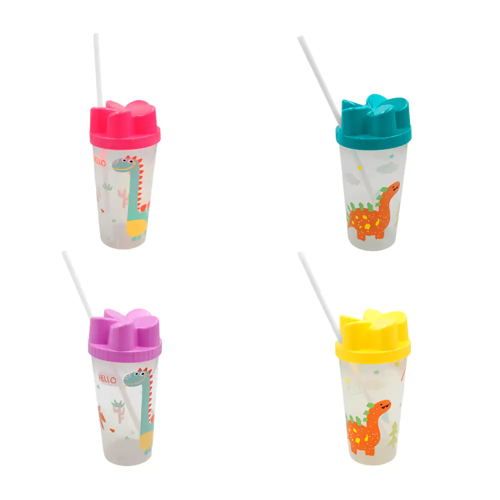1pza Vaso transparente con diseño de dinosaurio, tapa en forma de flo…