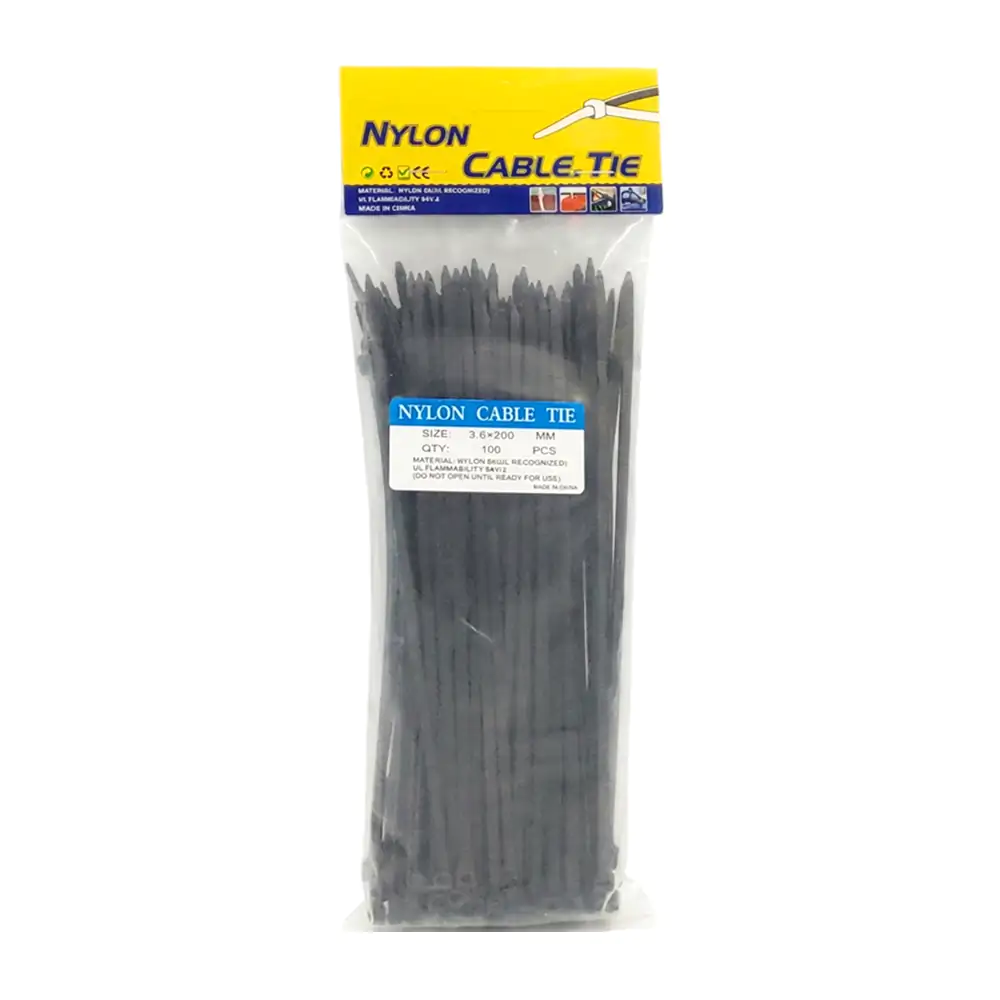 Paquete con 100 cinchos negros de 3.6x200mm / nylon cable tie