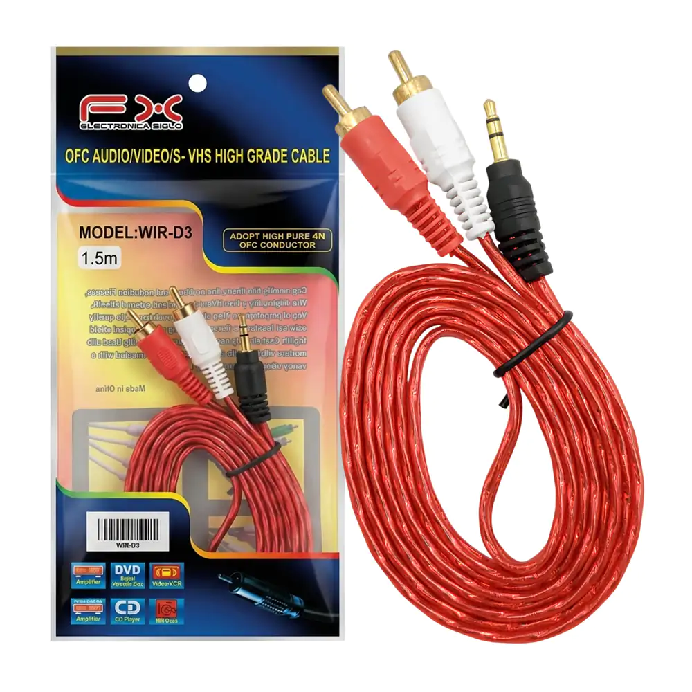 Cable rca fx de audio con salida a auxiliar 3.5mm de 1.5m / wir-d3
