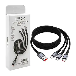 Cable de datos mallado 3 en 1, con entradas tipo c, v8, lightning y s…