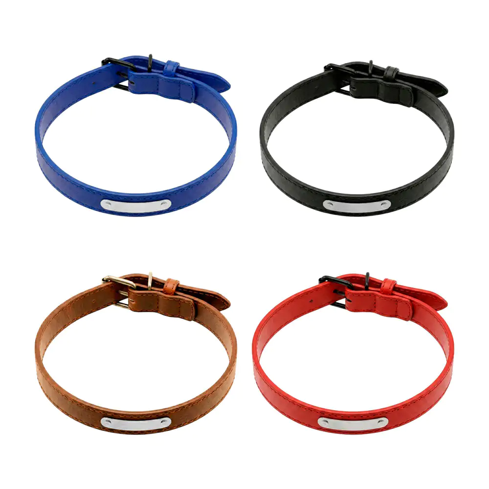 Collar estilo fajo de piel sintética ajustable para mascota con placa…