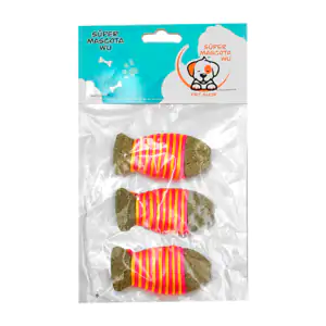 Paquete con 3 pescados de catnip con hilo bicolor para gato / 06589