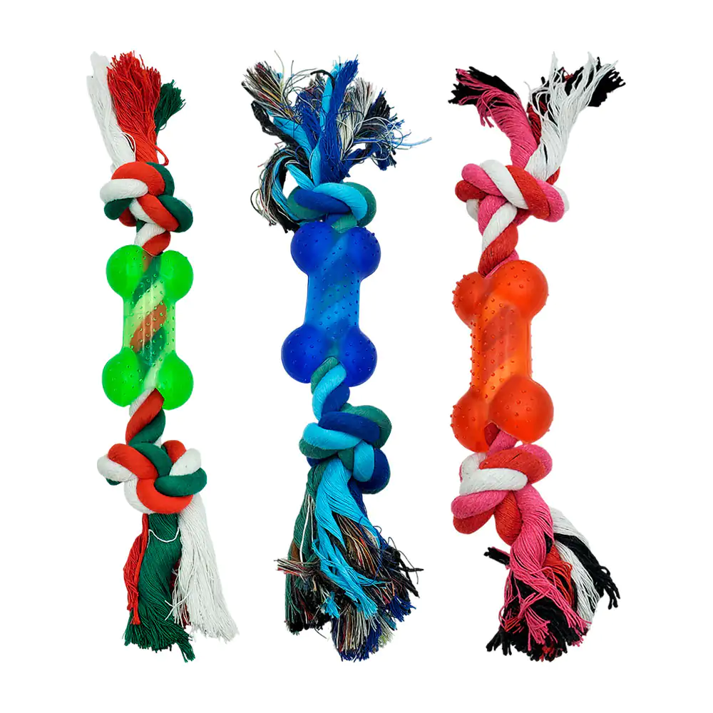 Juguete para mascota de cuerda trenzada bicolor con hueso de silicón …