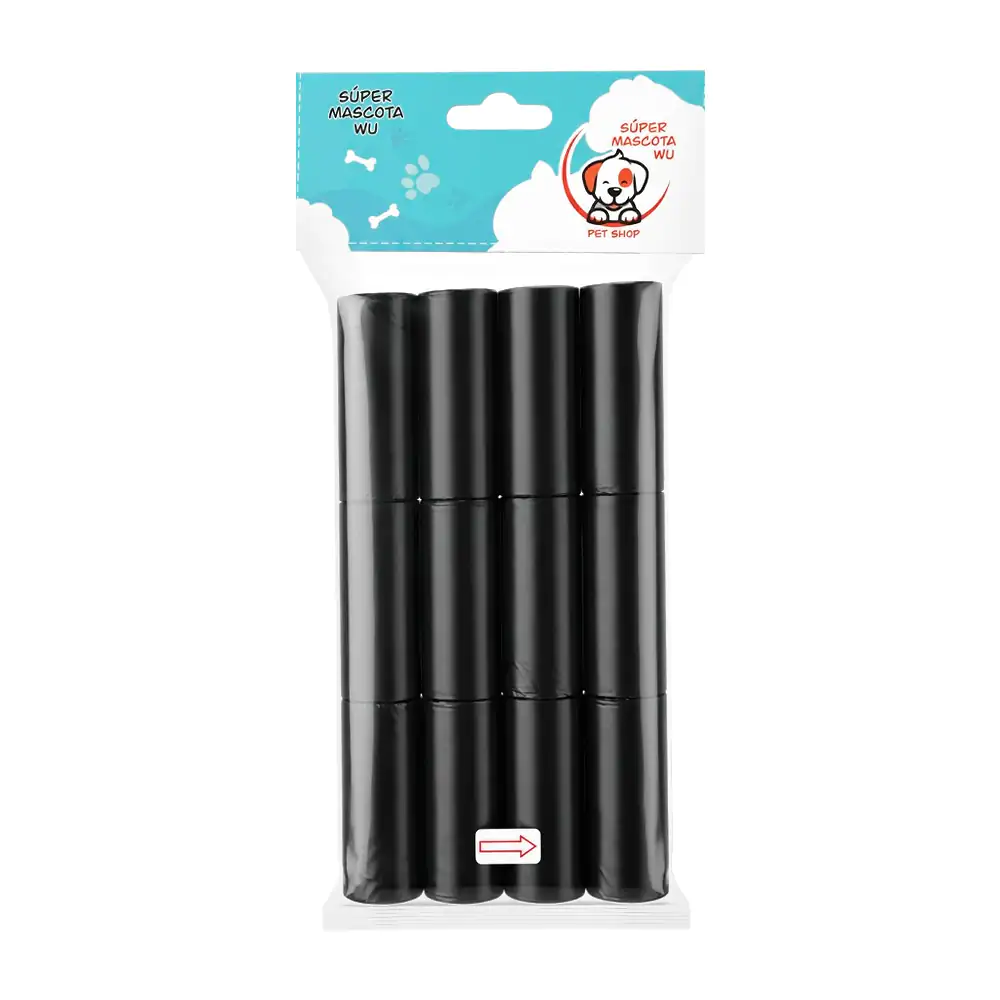 Blíster con 12 rollos de bolsa en color negro para heces de mascota /…