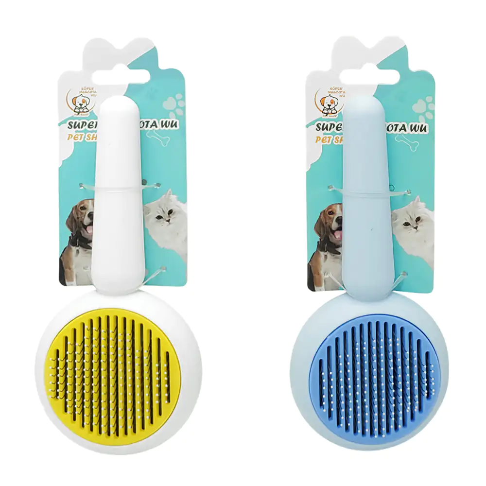 Cepillo para mascotas con cerdas metálicas y botón para remover el pe…