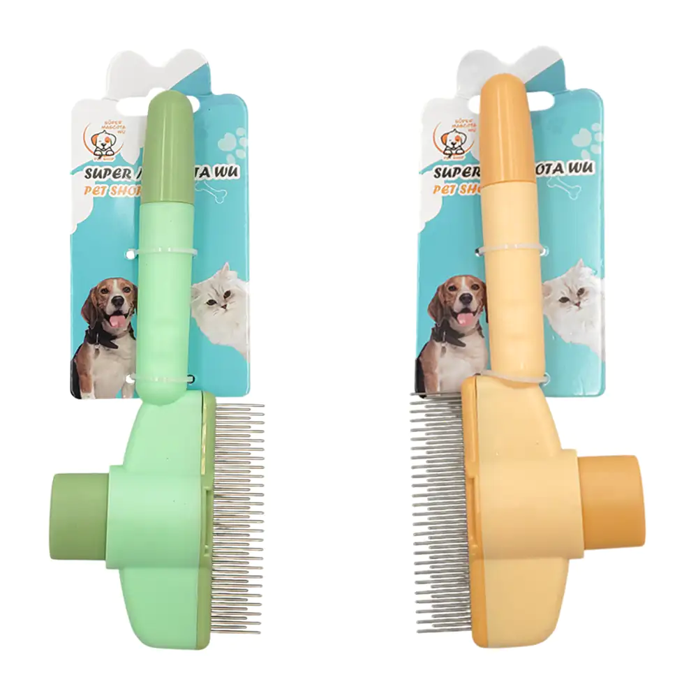 Cepillo vertical de plástico con cerdas metálicas y botón para remove…