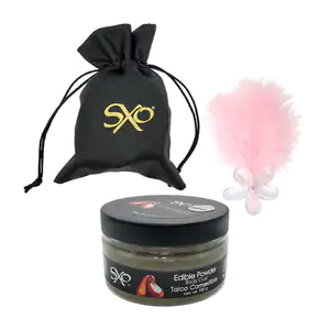 Talco comestible con glitter sabor y aroma a chocolate + mini pluma c…