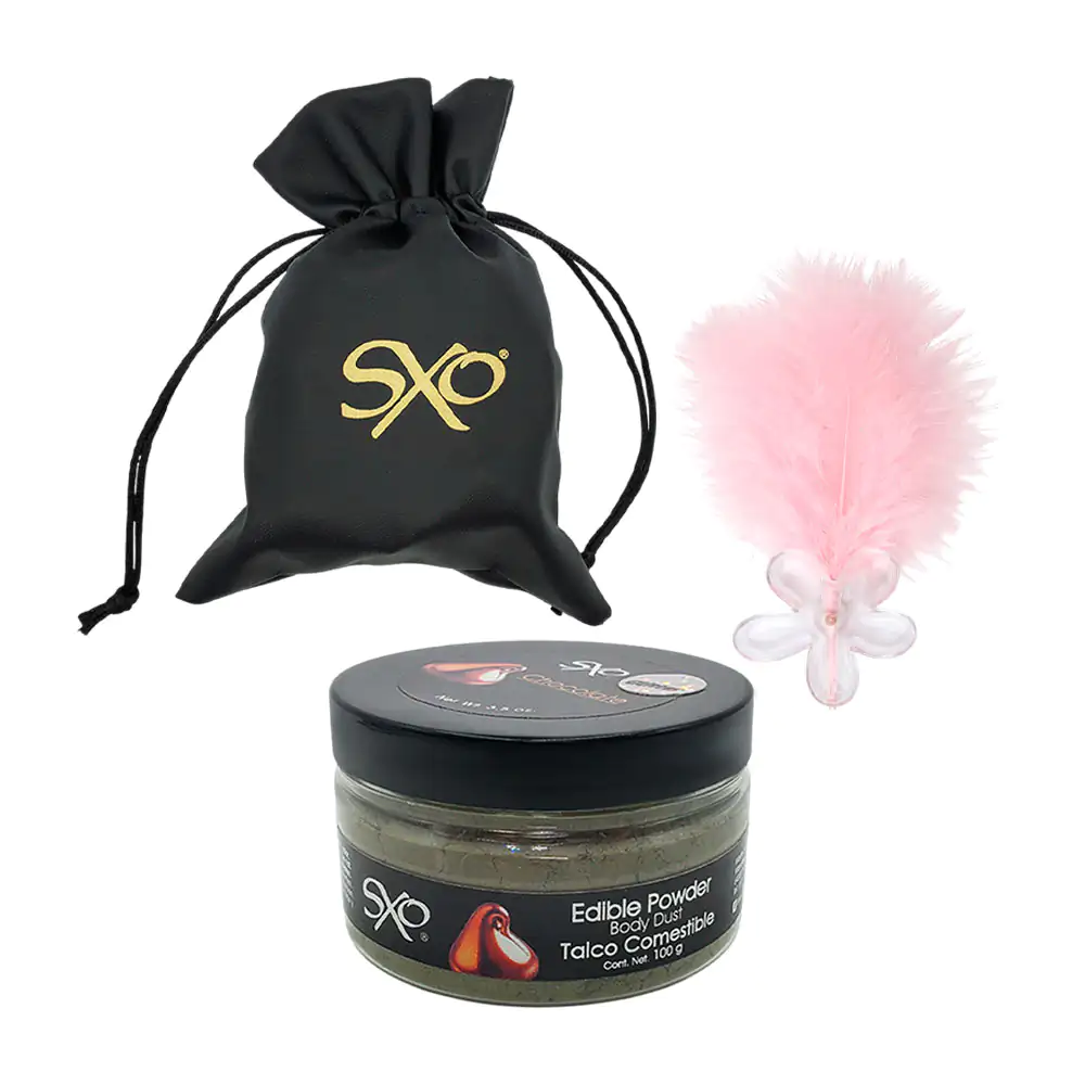Talco comestible con glitter sabor y aroma a chocolate + mini pluma c…