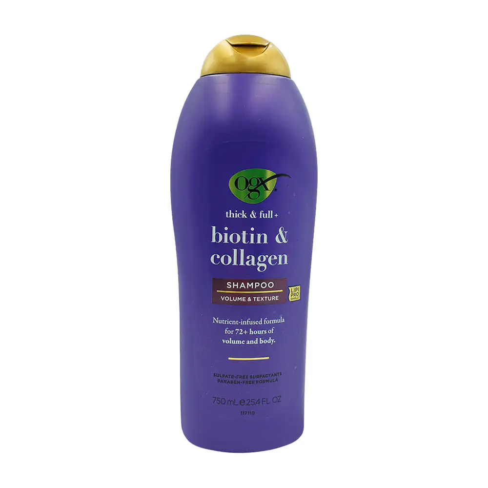 Shampoo ogx de 750ml con extracto de biotina y colágeno para volumen …
