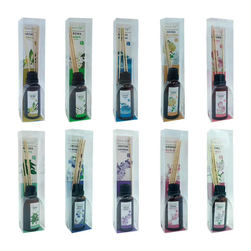 Aromatizante difusor de fragancia, frasco de vidrio + varillas, 30ml,…