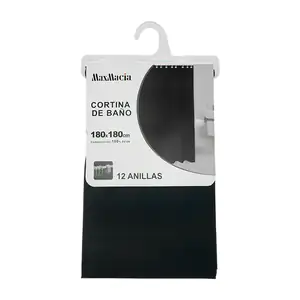 Cortina lisa para baño de plástico en color negro con 12 ganchos, 180…