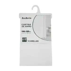 Cortina lisa para baño de plástico en color blanco con 12 ganchos, 18…