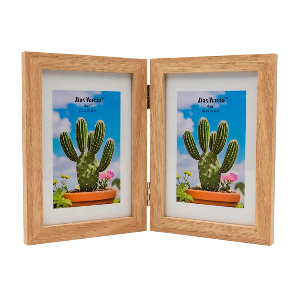 Portarretrato doble con bisagras y marco de madera, 10.2cm x 15.2cm