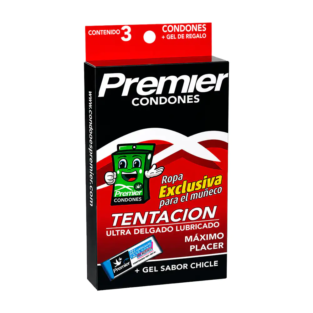 Paquete con 3 condones premier tentación ultra, gel lubricante sabor …