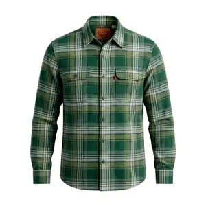 Camisa levis original de franela, tonos verdes, manga larga, bolsillo…