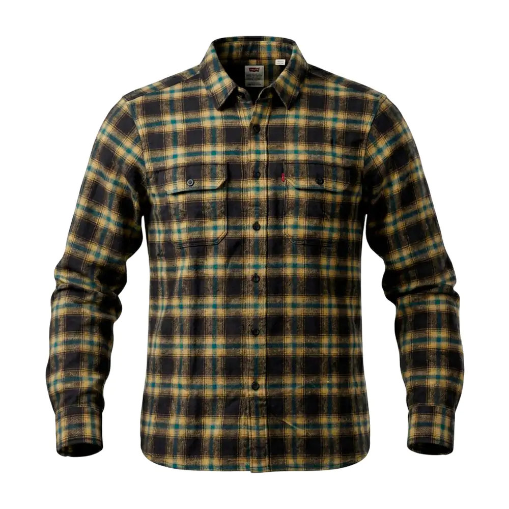 Camisa levis de franela con diseño de cuadros, manga larga + bolsillo…