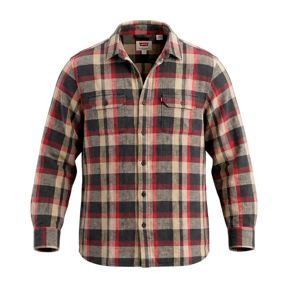 Camisa levis de franela en tonos cálidos, manga larga, variedad de ta…