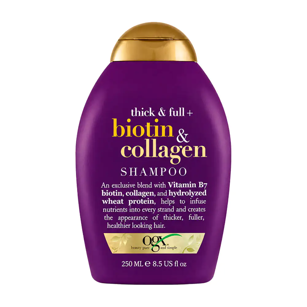 Shampoo ogx de 250ml con extracto de biotina y colágeno para el cuida…