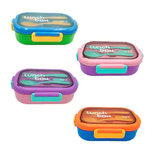 Tupper rectangular con 3 divisiones y compartimento para cubiertos / …
