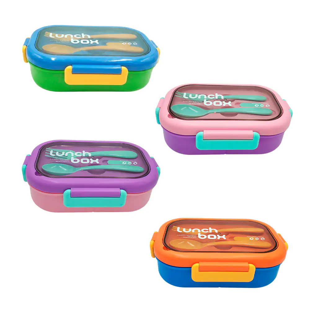 Tupper rectangular con 3 divisiones y compartimento para cubiertos / …